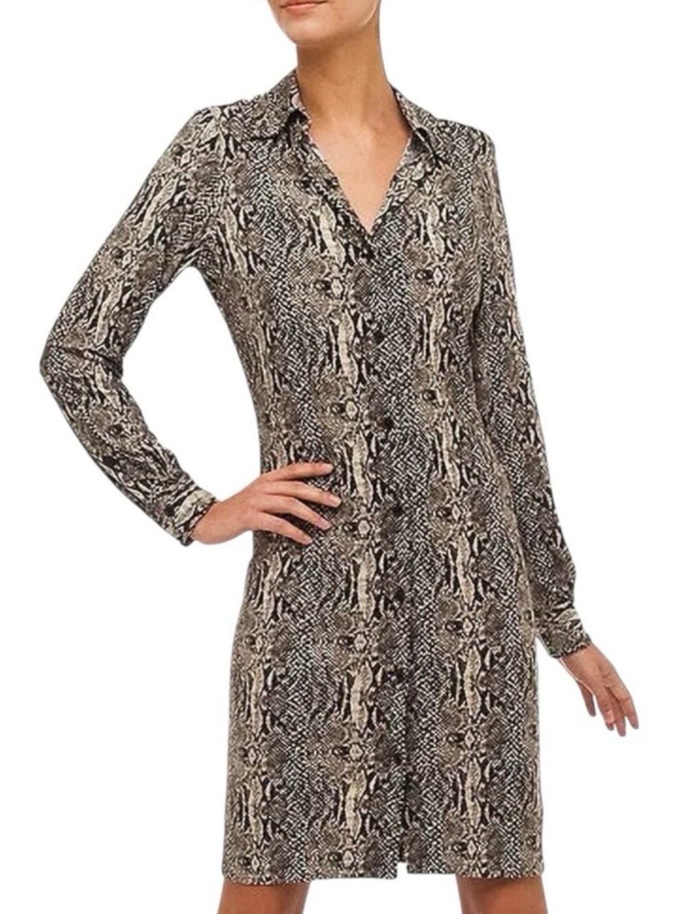 Norma Kamali Snakeskin Jersey Knit Shirt Dress Size Large Button Front Snake